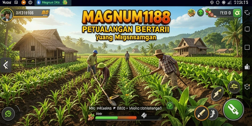 Tampilan gameplay MAGNUM188 saat petani sedang merawat tanaman.