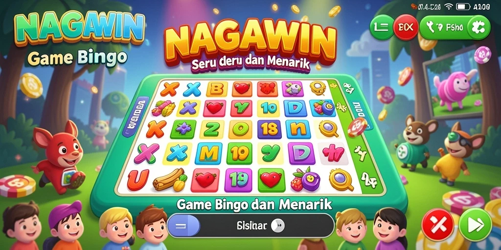 Tampilan gameplay seru di NAGAWIN dengan kartu Bingo dan teman bermain.