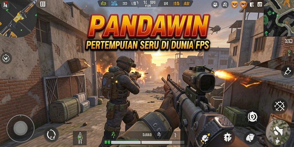 Screenshot utama PANDAWIN menampilkan aksi seru dalam gameplay FPS.