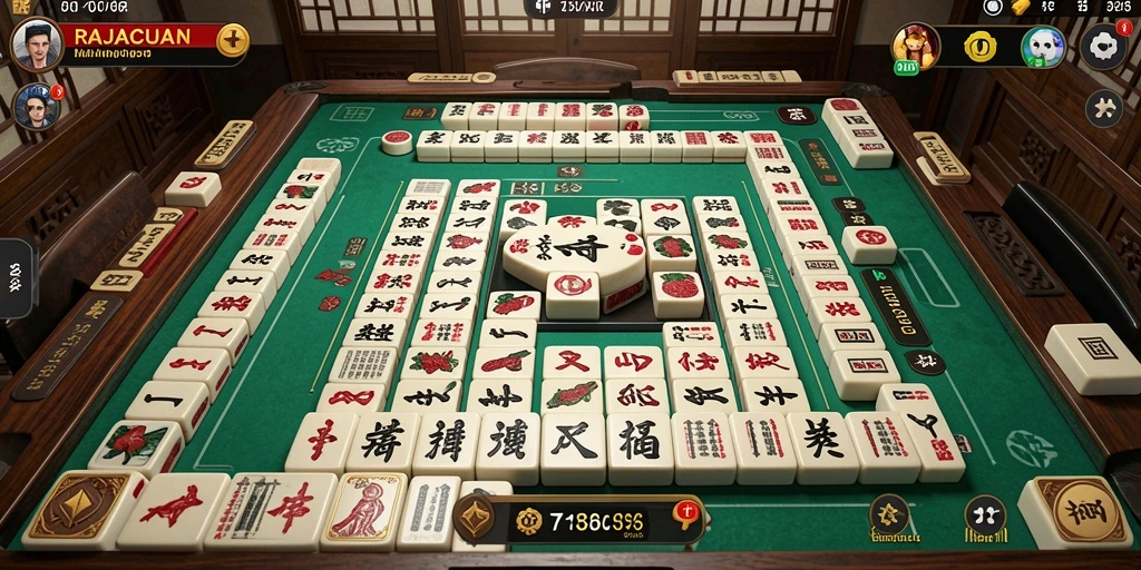 Screenshot gameplay RAJACUAN menampilkan ubin Mahjong yang menarik.